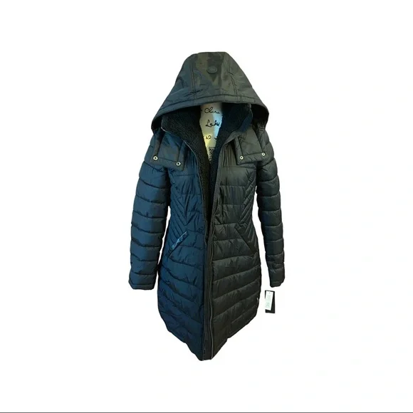 French connection hooded long puffer jacket hotsell